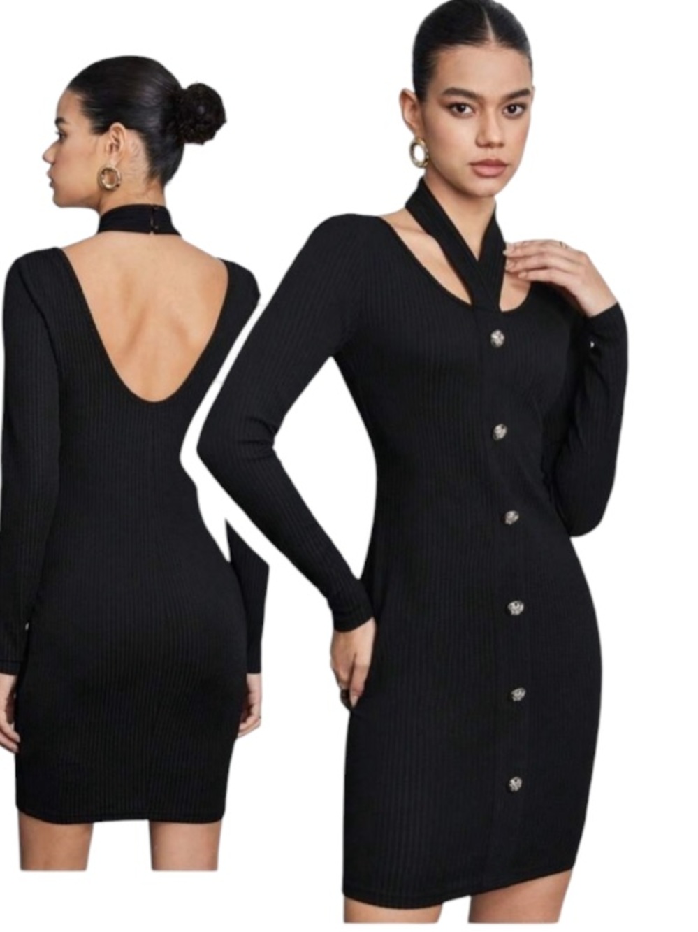 SHEIN BIZwear Women's Knitted Button Decoration Dress size S NWT - Picture 2 of 16